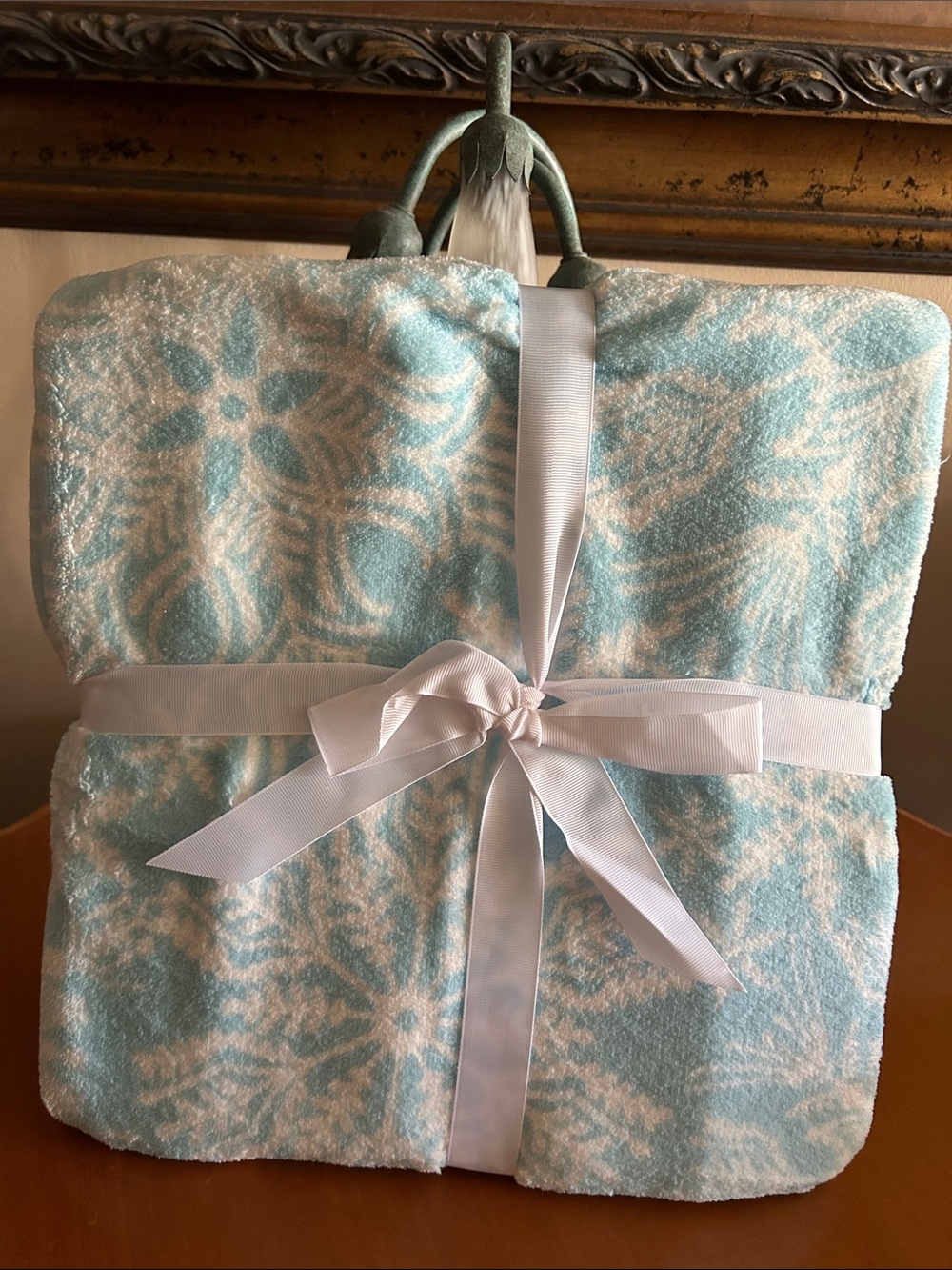 Light Blue & White Plush Throw